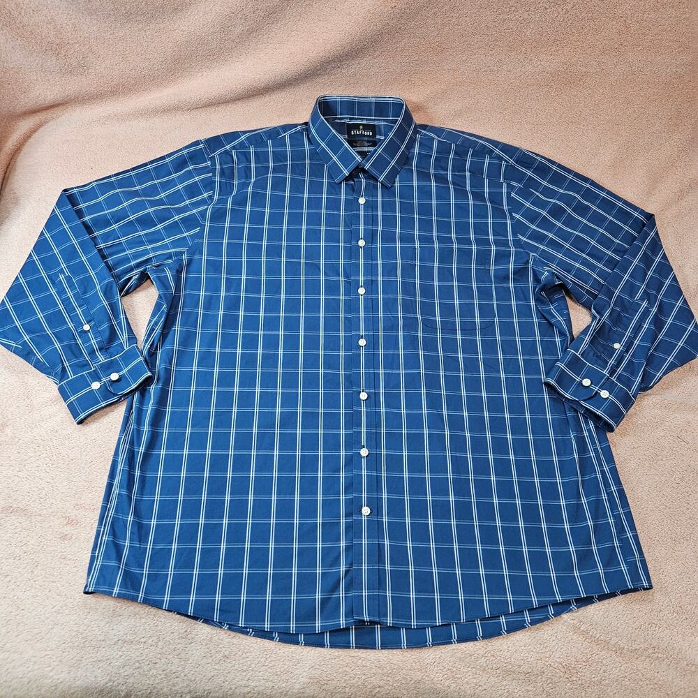 Stafford Men's Smart Tech Long Sleeve Plaid Regular Fit Button-Down Shirt XXL 18